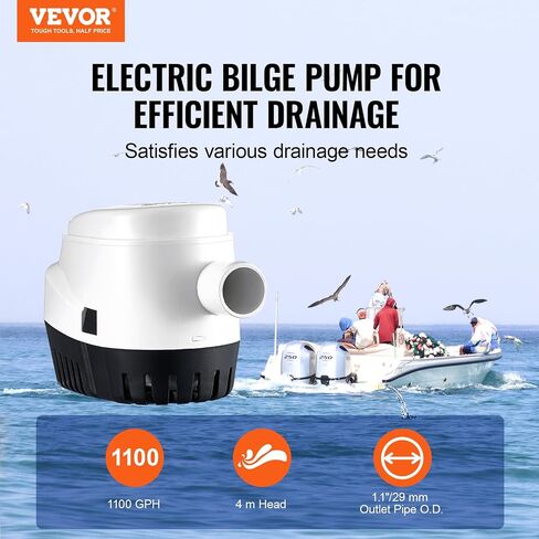 vevor 12v مضخة ماء آسن، 3000gph التلقائي مضخة مياه غاطسة قارب آسن مع 1.6 "قطر منفذ تعويم التبديل، قارب صغير مضخة آسن البحرية الكهربائية مضخة آسن للقوارب والبرك وحمامات السباحة والطوابق السفلية in Saudi Arabia