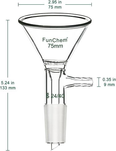 Triangle Glass Filter Funnel, 75mm Diameter Top Outer, 24/40 Inner Joint, Laboratory Filtration Funnel with Side Hose Connector in Kuwait