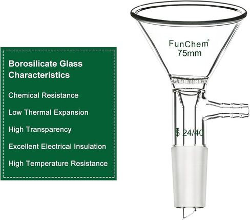 Triangle Glass Filter Funnel, 75mm Diameter Top Outer, 24/40 Inner Joint, Laboratory Filtration Funnel with Side Hose Connector in Kuwait