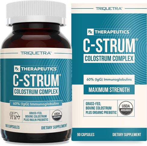 C-Strum® - Organic Colostrum | 60% igG, Max Strength (Immunoglobulins) Plus Organic Inulin Prebiotics | First Milking, From Grass Fed Organic German Dairy Cows – Bovine Colostrum Capsules (90 Count) in Saudi Arabia