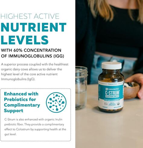 C-Strum® - Organic Colostrum | 60% igG, Max Strength (Immunoglobulins) Plus Organic Inulin Prebiotics | First Milking, From Grass Fed Organic German Dairy Cows – Bovine Colostrum Capsules (90 Count) in Saudi Arabia