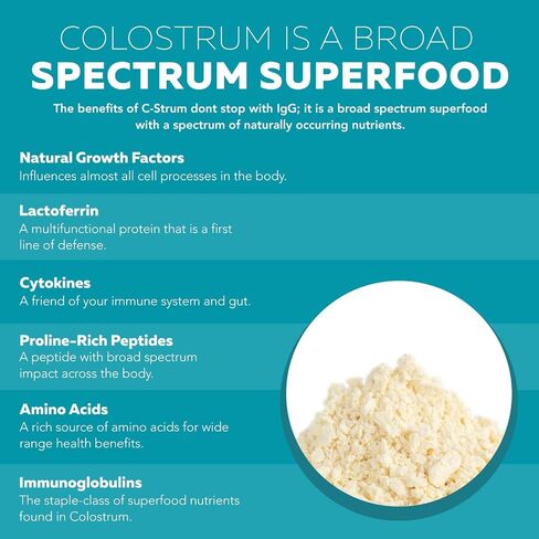 C-Strum® - Organic Colostrum | 60% igG, Max Strength (Immunoglobulins) Plus Organic Inulin Prebiotics | First Milking, From Grass Fed Organic German Dairy Cows – Bovine Colostrum Capsules (90 Count) in Saudi Arabia