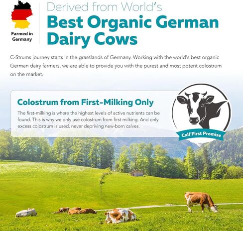 C-Strum® - Organic Colostrum | 60% igG, Max Strength (Immunoglobulins) Plus Organic Inulin Prebiotics | First Milking, From Grass Fed Organic German Dairy Cows – Bovine Colostrum Capsules (90 Count) in Saudi Arabia