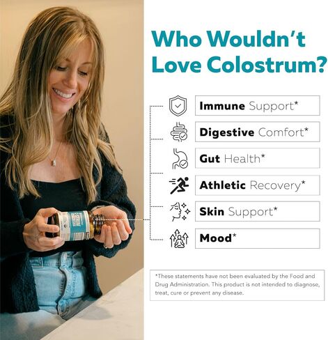 C-Strum® - Organic Colostrum | 60% igG, Max Strength (Immunoglobulins) Plus Organic Inulin Prebiotics | First Milking, From Grass Fed Organic German Dairy Cows – Bovine Colostrum Capsules (90 Count) in Saudi Arabia