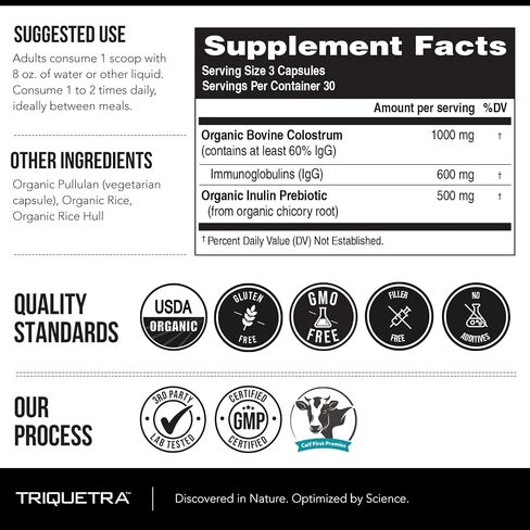 C-Strum® - Organic Colostrum | 60% igG, Max Strength (Immunoglobulins) Plus Organic Inulin Prebiotics | First Milking, From Grass Fed Organic German Dairy Cows – Bovine Colostrum Capsules (90 Count) in Saudi Arabia
