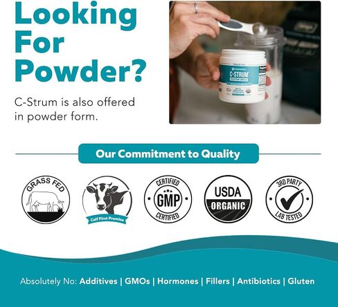 C-Strum® - Organic Colostrum | 60% igG, Max Strength (Immunoglobulins) Plus Organic Inulin Prebiotics | First Milking, From Grass Fed Organic German Dairy Cows – Bovine Colostrum Capsules (90 Count) in Saudi Arabia