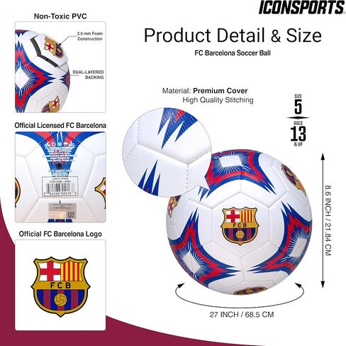 Icon Sports International Clubs Official Licensed Kaleidoscope Soccer Ball | FC Barcelona, White, Kaleidoscope in Saudi Arabia