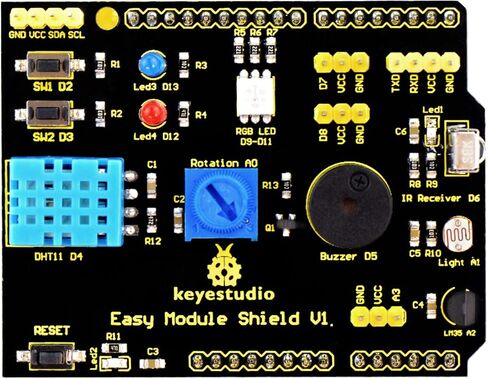 KEYESTUDIO قم بتمرير الصورة لتكبير الدرع متعدد الأغراض V1 مع جهاز استقبال الأشعة تحت الحمراء لإضاءة درجة الحرارة LED لجهاز Arduino Controller R3 وMEGA2560 in Kuwait