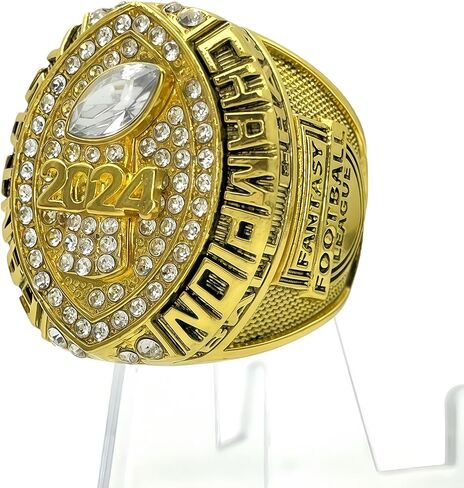 TELDGITH Fantasy Football Ring 2024 Gold Silver Award Trophy League Champions Winner MVP Championship Ring with Wooden Display Box in Saudi Arabia