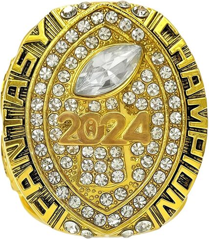 TELDGITH Fantasy Football Ring 2024 Gold Silver Award Trophy League Champions Winner MVP Championship Ring with Wooden Display Box in Saudi Arabia