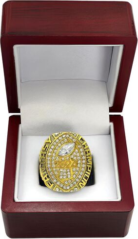 TELDGITH Fantasy Football Ring 2024 Gold Silver Award Trophy League Champions Winner MVP Championship Ring with Wooden Display Box in Saudi Arabia