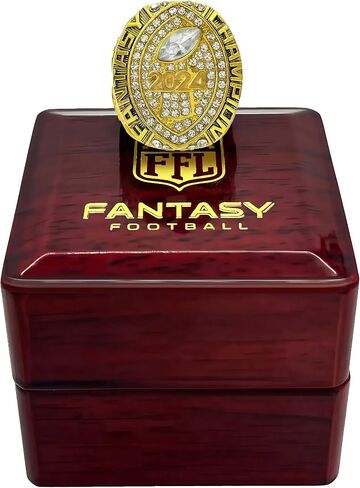 TELDGITH Fantasy Football Ring 2024 Gold Silver Award Trophy League Champions Winner MVP Championship Ring with Wooden Display Box in Saudi Arabia