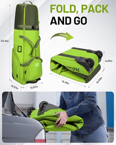 MANUEKLEAR Golf Bag Travel Case for Airlines with Travel Wheels, Golf Travel Bags for Airlines with Padded Top, 1680D Nylon Foldable Golf Travel Covers with 3 Large Pocket for Golfer in Saudi Arabia