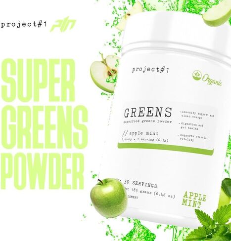 Project #1 Vital Greens: Superfood Powder for Immunity, Energy & Digestion | Organic Antioxidants, Enzymes & Probiotics | Greens, Spirulina, Smoothie Mix, Gut Health, 30 Servings - Apple Mint in Saudi Arabia