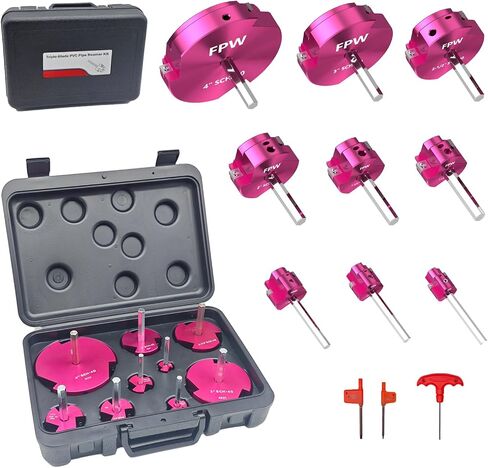 Triple Blade 9Pcs PVC Pipe Reamer Kit, PVC Fitting Saver, Pipe Reamer, PVC Reamer Contains PPR50, PPR75, PPR100, PPR125, PPR150, PPR200, PPR250, PPR300, PPR400 for SCH40 PVC ABS CPVC Pipe in Saudi Arabia