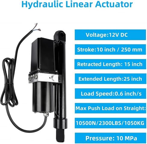 DC 12V 10-inch Hydraulic Motor Heavy Duty Electric Linear Actuator 2300LBS Compatible with Dump Trailers, Lift Tables, Solar Tracking System, Wheelchair Lift 10500N/1050KG Hydraulic Power Unit Vahaha in Kuwait