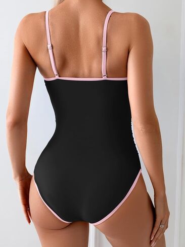 Eomenie Women's One Piece Swimsuit Tummy Control Slimming Bathing Suit Color Block Spaghetti Strap 1 Piece Swim Suit Swimwear in Kuwait