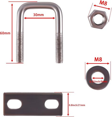 U Bolts 4 Pcs 304 Stainless Steel M6 Round U-Bolt, Inner Width 20 mm, Heavy Duty U Clamp Bolt with Washers and Nuts for Replacement Parts and Accessories for Ski, Fishing Boat or Sail Trailer in Saudi Arabia