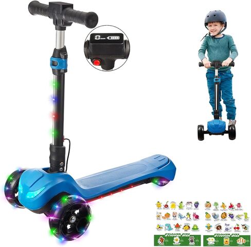 سكوتر كهربائي بثلاث عجلات للأطفال من عمر 3 إلى 8 سنوات، شاشة LCD، أضواء ملونة، خنق إبهام موثوق، 3 ارتفاعات قابلة للتعديل، سرعة آمنة 5 ميل في الساعة ومدى طويل، سكوتر كهربائي للأطفال قابل للطي in Kuwait