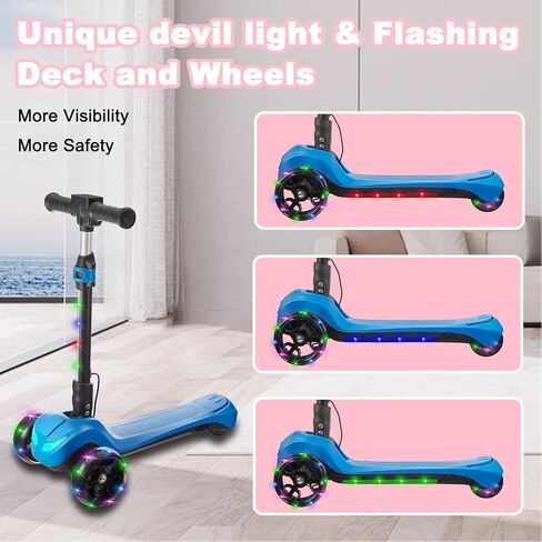 سكوتر كهربائي بثلاث عجلات للأطفال من عمر 3 إلى 8 سنوات، شاشة LCD، أضواء ملونة، خنق إبهام موثوق، 3 ارتفاعات قابلة للتعديل، سرعة آمنة 5 ميل في الساعة ومدى طويل، سكوتر كهربائي للأطفال قابل للطي in Kuwait