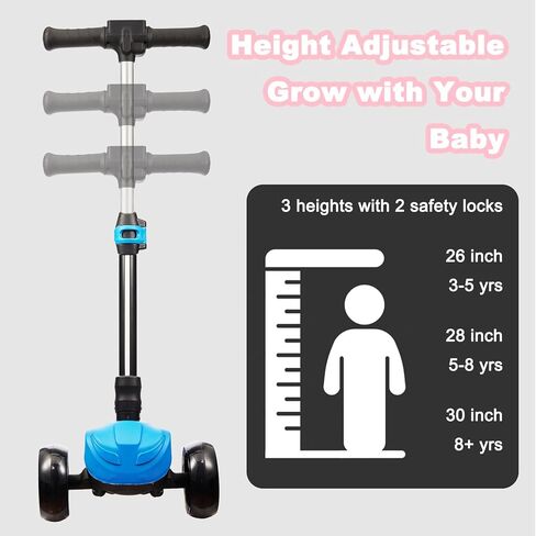 سكوتر كهربائي بثلاث عجلات للأطفال من عمر 3 إلى 8 سنوات، شاشة LCD، أضواء ملونة، خنق إبهام موثوق، 3 ارتفاعات قابلة للتعديل، سرعة آمنة 5 ميل في الساعة ومدى طويل، سكوتر كهربائي للأطفال قابل للطي in Kuwait