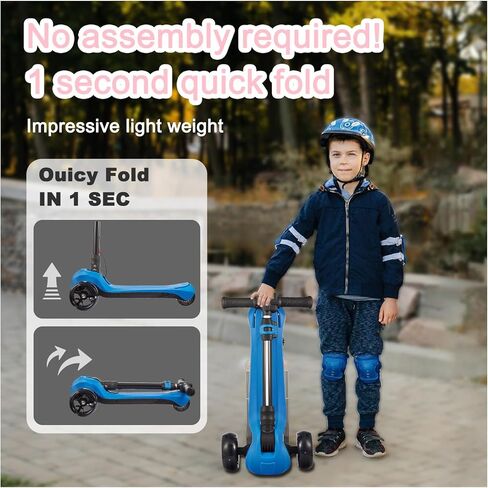 سكوتر كهربائي بثلاث عجلات للأطفال من عمر 3 إلى 8 سنوات، شاشة LCD، أضواء ملونة، خنق إبهام موثوق، 3 ارتفاعات قابلة للتعديل، سرعة آمنة 5 ميل في الساعة ومدى طويل، سكوتر كهربائي للأطفال قابل للطي in Kuwait