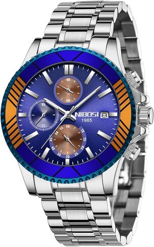 NIBOSI Men Watches Military Quartz Waterproof Chronograph Watches for Men with Date and Stainless Steel Mesh Band Wrist Watches in Saudi Arabia