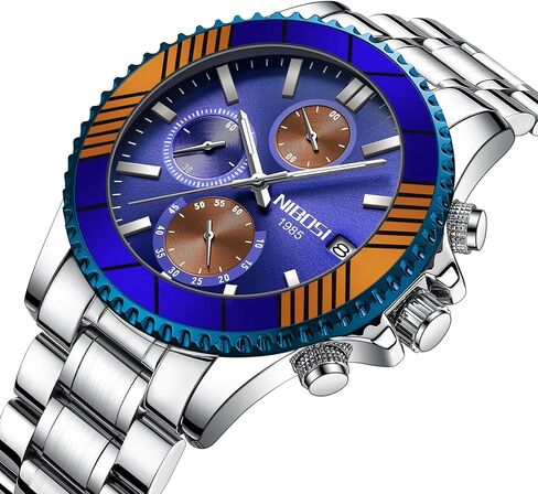 NIBOSI Men Watches Military Quartz Waterproof Chronograph Watches for Men with Date and Stainless Steel Mesh Band Wrist Watches in Saudi Arabia