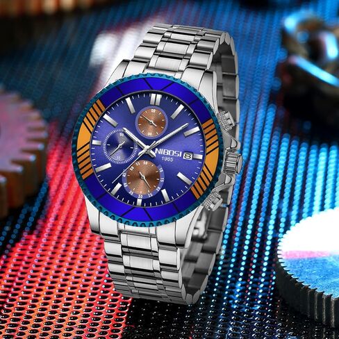 NIBOSI Men Watches Military Quartz Waterproof Chronograph Watches for Men with Date and Stainless Steel Mesh Band Wrist Watches in Saudi Arabia