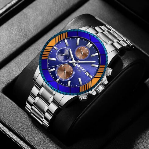 NIBOSI Men Watches Military Quartz Waterproof Chronograph Watches for Men with Date and Stainless Steel Mesh Band Wrist Watches in Saudi Arabia