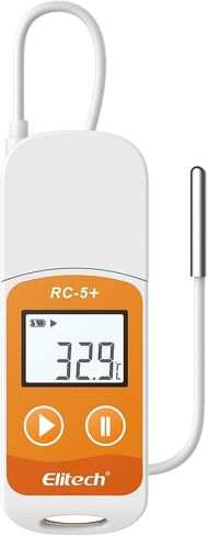 Elitech RC-5+ TE رقمي PDF USB مسجل بيانات درجة الحرارة قابل لإعادة الاستخدام مسجل ثلاجة ميزان حرارة 32000 نقطة دقة عالية (مستشعر خارجي إضافي) in Kuwait