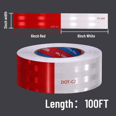 Reflective Tape Outdoor Waterproof, DOT-C2 Reflective Safety Tape 2 inch x 30 Feet, Red White Conspicuity Reflective Adhesive Tape for Trailers, Trucks, Vehicles, Driveway, Boats, Signs in Saudi Arabia