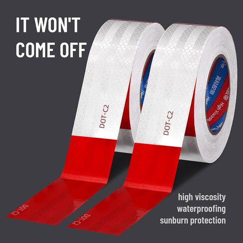 Reflective Tape Outdoor Waterproof, DOT-C2 Reflective Safety Tape 2 inch x 30 Feet, Red White Conspicuity Reflective Adhesive Tape for Trailers, Trucks, Vehicles, Driveway, Boats, Signs in Saudi Arabia