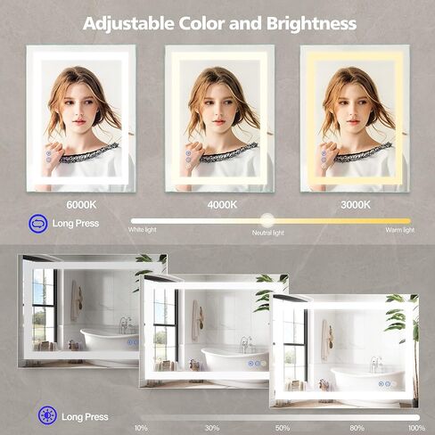 LED Mirror Bathroom Vanity Mirrors, Wall Mounted Anti-Fog LED Makeup Mirror 3000-6000K Adjustable, Memory Dimmable Touch Switch (Vertical & Horizontal) (20x28 inches) in Kuwait