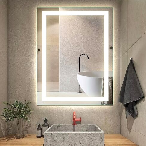 LED Mirror Bathroom Vanity Mirrors, Wall Mounted Anti-Fog LED Makeup Mirror 3000-6000K Adjustable, Memory Dimmable Touch Switch (Vertical & Horizontal) (20x28 inches) in Kuwait