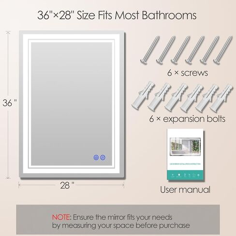 LED Mirror Bathroom Vanity Mirrors, Wall Mounted Anti-Fog LED Makeup Mirror 3000-6000K Adjustable, Memory Dimmable Touch Switch (Vertical & Horizontal) (20x28 inches) in Kuwait