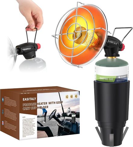 Portable Propane Tent Heater for Camping,9,200BTU Golf Cart Heater with Self Igniter,Outdoor Propane Heater with Golf Cart Cup Holder for EZGO Yamaha Club Car,Most Golf Cart(Fuel not inculded) in Saudi Arabia