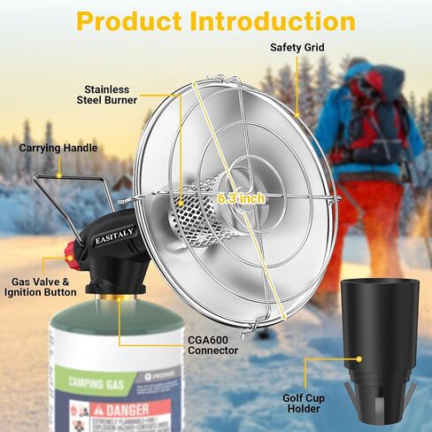 Portable Propane Tent Heater for Camping,9,200BTU Golf Cart Heater with Self Igniter,Outdoor Propane Heater with Golf Cart Cup Holder for EZGO Yamaha Club Car,Most Golf Cart(Fuel not inculded) in Saudi Arabia