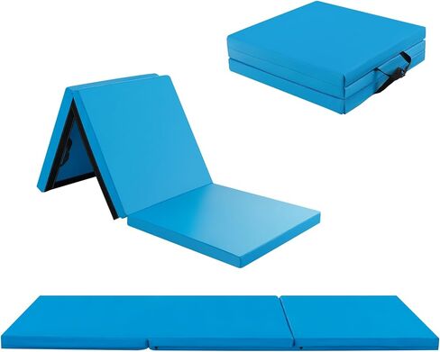GYMAX Folding Gymnastics Mat, Tri-fold 6’ x 2’ x 2" Exercise Mat with Carrying Handles, Waterproof PU Leather, Hook & Loop Fasteners, Portable Lightweight Tumbling Mat for Yoga Home Gym Fitness in Kuwait