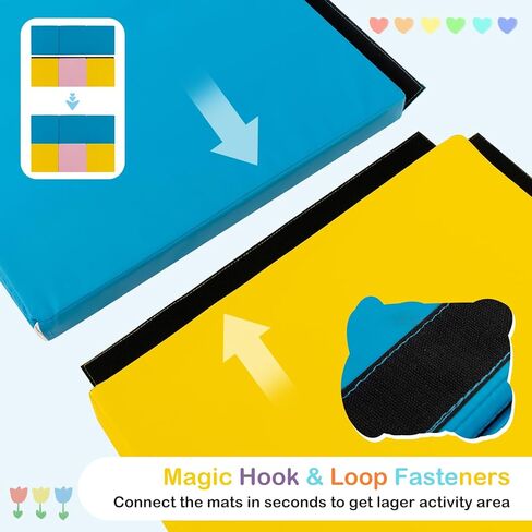 GYMAX Folding Gymnastics Mat, Tri-fold 6’ x 2’ x 2" Exercise Mat with Carrying Handles, Waterproof PU Leather, Hook & Loop Fasteners, Portable Lightweight Tumbling Mat for Yoga Home Gym Fitness in Kuwait