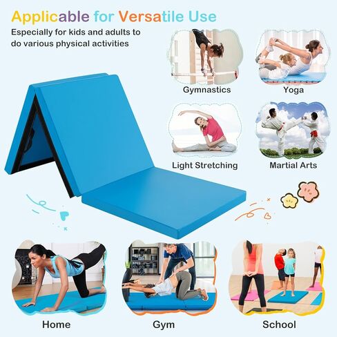 GYMAX Folding Gymnastics Mat, Tri-fold 6’ x 2’ x 2" Exercise Mat with Carrying Handles, Waterproof PU Leather, Hook & Loop Fasteners, Portable Lightweight Tumbling Mat for Yoga Home Gym Fitness in Kuwait