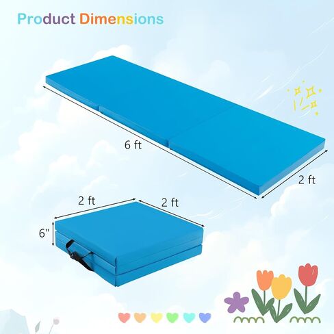 GYMAX Folding Gymnastics Mat, Tri-fold 6’ x 2’ x 2" Exercise Mat with Carrying Handles, Waterproof PU Leather, Hook & Loop Fasteners, Portable Lightweight Tumbling Mat for Yoga Home Gym Fitness in Kuwait