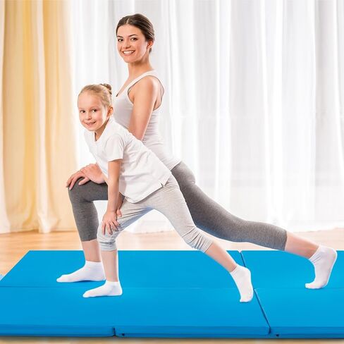 GYMAX Folding Gymnastics Mat, Tri-fold 6’ x 2’ x 2" Exercise Mat with Carrying Handles, Waterproof PU Leather, Hook & Loop Fasteners, Portable Lightweight Tumbling Mat for Yoga Home Gym Fitness in Kuwait