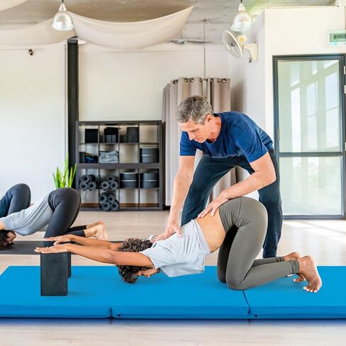 GYMAX Folding Gymnastics Mat, Tri-fold 6’ x 2’ x 2" Exercise Mat with Carrying Handles, Waterproof PU Leather, Hook & Loop Fasteners, Portable Lightweight Tumbling Mat for Yoga Home Gym Fitness in Kuwait