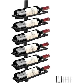 Wall Mounted Wine Rack Holds 12 Bottles, Adjustable Separable Black Metal Hanging Wine Bottle Holder Holds 6 Bottles, Liquor Bottle Display Shelf for Kitchen Pantry Bar Wine Cellar