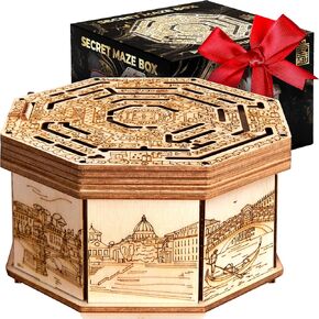 ESC WELT Wooden Secret Maze Box - Creative Gift Box for Money, Vouchers, Gift Cards - 3D Wooden Box Game - Gift Box Riddle Game - Gift Box for Teens and Adults - 3D Wooden Puzzle