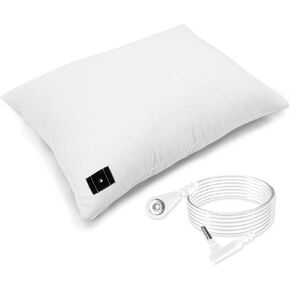 Grounding Pillowcase Queen for Improve Sleep, Silver Cotton Fabric Pillowcase Improving Sleep Release Stress with 15 Ft Cord(White20 * 30in)