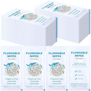 80 Pack Flushable Wipes for Adults Travel Size Wipes Unscented Bulk Wet Wipes Hand Wipes Individually Wrapped Flushable Wipes Bathroom Travel Essentials for Women Men