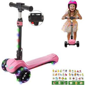3 Wheel Electric Scooter for Kids Ages 3+, LCD Display, Colorful Lights, Reliable Thumb Throttle, 3 Adjustable Height, 5Mph Safe Speed and Long Range, Foldable Kids Electric Scooter