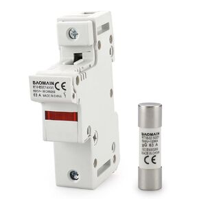 Baomain Cylindrical Fuse Holder RT18-63(X) 14mm X 51mm Fuse Base Single Pole DIN Rail Mount with 5 PCS of 63 Amp Fuse CE Listed